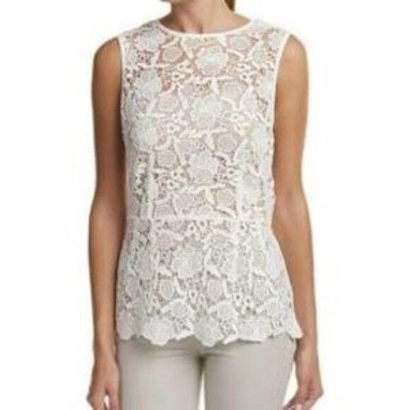 CAbi #800 Needle Lace Shell Peplum Sleeveless Blouse in White/Ivory - Picture 11 of 15